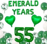 (SG SELLER) 55th Emerald Wedding Anniversary Balloon Decoration Set, Green Foil Number, Heart Balloo