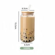 550mL Bamboo Covered Glass Straw Cup Coffee Pearl Milk Tea Bubble Water Scented Tea Juice Tea Party 