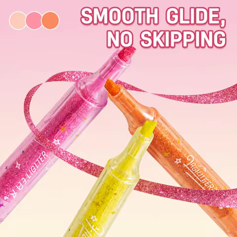3pcs With Scent Glitter Highlighters Chisel Tip Multi-functional Shimmer Highlighter Pen Journal Hig