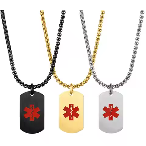 Boniskiss 2020 New Gold Silver Color Engraving Medical Alert ID Necklaces for Women Men Stainless St