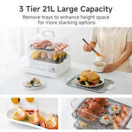 INSSA x Simplus Electric Food Steamer 3 Tier 21L Large Capacity 1300W Concentrated Heating 24H Timer