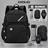 DZS.ID TRENDING black backpack with bonus drinking bottle, rain cover and digital watch