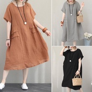 Women round neck retro causal batwing plus size dress