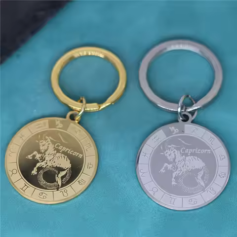 Stainless Steel Zodiac Sign Capricorn Keychain For Men Women 12 Constellations Astrology Talisman Pe