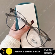 (JIUERBA) Gray Simple Square Frame Eyeglasses for Women Korean Fashion Oversized Frame Anti Blue Lig