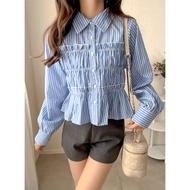 SEVEN | Japan • GRL • Striped Pleated Ruffled Shirtღ