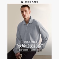 GIORDANO ผู้ชาย  เสื้อโปโลสีพื้น เสื้อโปโลถักนุ่ม แขนยาว ทรงหลวม เก๋ไก๋ แฟชั่นลำลอง เสื้อโปโล 180158