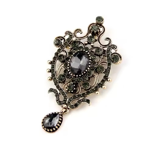 Sunspicems Gray Crystal Bohemia Women Brooch Turkish Ethnic Wedding Jewelry Arab Flower Hijab Pins B