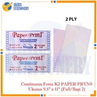 MERAH Continuous Form Paper Prins 9.5 x 11" (Full) Or 9.5 x 11/2 " (For 2) Double 2 (White - Red) K2