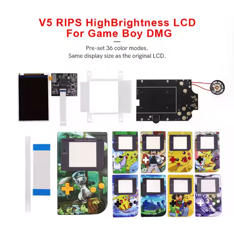 Hispeedido GBO V5 Pro OSD IPS Backlight Menu RIPS 36 Color Kit For GameBoy DMG GBO GB Console W/ spe
