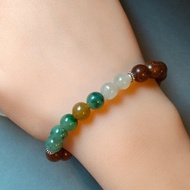 金絲檀木 × 糯冰種綠飄花 × 白翡 × 黃翡 × 紅琉璃珠手串手鍊
