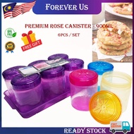 6pcs Canister Container Set + 1pc Serving Plate | Rose Bekas Kuih Raya | Botol Kuih Raya - 900ml