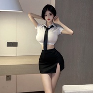 Đồ ngủ gợi cảm cosplay thư ký ôm body kèm cà vạt gợi cảm váy học sinh xòe áo thun nữ công sở dễ thươ