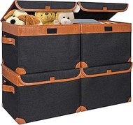 ANILD Large 22 Quarts Linen Fabric Foldable Storage with PU Leather Handles, Convenient and durable 