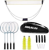 HIRALIY Complete Badminton Set, Badminton Rackets Set of 4 for Outdoor Backyard Games, Includes 1 Po