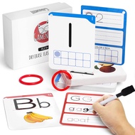 Gamenote Dry Erase Alphabet and Number Flash Cards - Write and Wipe Laminated ABC Letter Tracing Pra