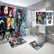 Japanese Anime Shower Curtain Demon Slayer 3D Print Bath Set Cartoon Kimetsu Nezuko Shinobu Screen Cover Curtain for Kids