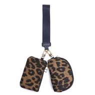Leopard Print Wristlet Pouch Set, 2-In-1 Detachable Keychain Wallet With Rectangular And Semi-Circle