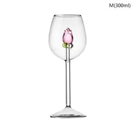 GUKA Creative 3D Pink Glass Rose Build-In Red White Wine Glasses Cup Drinkware Goblet Champagne Flut