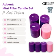 [ADVENT] GE Candle Works [Set of 4] Unscented Mini Pillar Candles (3 Purple + 1 Pink)