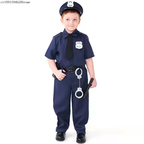 2025 New Arrival Police Officer Uniform Outfit Costume For Kids Boys Cop Recruit Costume