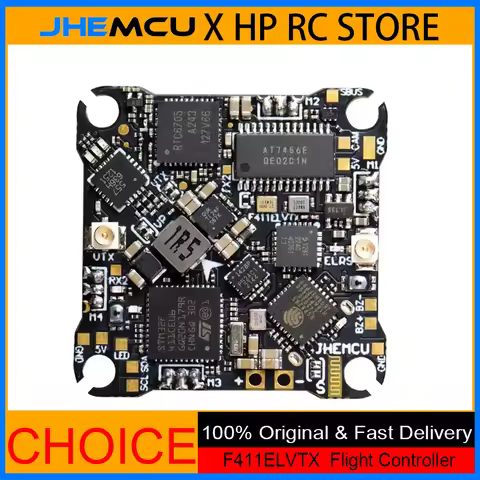 JHEMCU F411ELVTX F411 AIO FC – 12A 4-in-1 ESC, 5.8GHz 400mW VTX, ELRS 2.4G RX, 25.5x25.5mm, 1-2S for