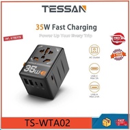Tessan TSWTA02 35W international plug trip adapter USB Ctype universal fast charging power adapter E