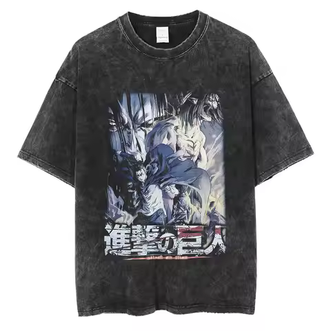 Attack on Titan Eren Yeager Founding Titan Printed T-shirt Men's and Women's Washed T-shirt High Qua