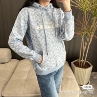 全新COACH 24款蔻馳經典字母滿印美式復古休閒連帽棉質套頭帽衫衛衣