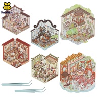 6 Sets 3D Fun Mini House Scene Sticker DIY 3D House Sticker with Tweezers for Relief Stress Pass The