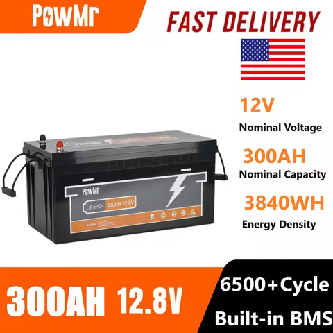 PowMr 12V 300Ah LiFePo4 Battery 3840WH Built-in 200A BMS 6000+ Cycle 12V Battery Pack Camping Car RV
