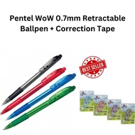 Pentel WoW 0.7mm Retractable Ballpen BK417 + Correction Tape gl828