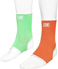 LEONE AB716 1947 Martial Arts Kickboxing MMA Ankle Guard, Double Face ANKLE GUARDS Reversible Color, Ankle Supporter, Size L, Green &amp; Orange