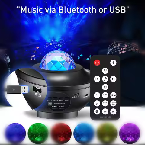 Cross-border flat star projector mini Bluetooth music rotating water ripple light Gypsy laser ambien
