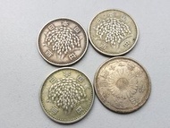 日本銀幣-日本國鳳凰50錢及稻穗100円(silver Yen)銀幣共四枚