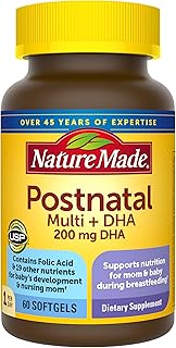 Nature Made Postnatal Multivitamin + DHA 200 mg, 60 Softgels, to Support Nursing Moms & Babies Durin