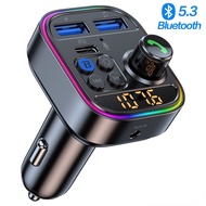 ZUZG PD 30W Car Charger Bluetooth 5.3 FM Transmitter Colorful Atmosphere Light Wireless Bluetooth Ca