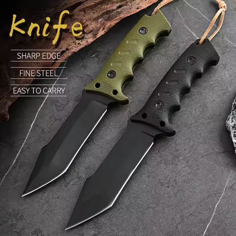 Outdoor Straight Knife Sharp Tactical Knife Outdoor Portable Straight Knife Scabbard Wilderness Knif