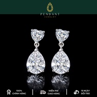 Women's Silver Earrings with Small Heart & 8mm White Gold Water Drop - PENDANT Brand - Inspection Ce