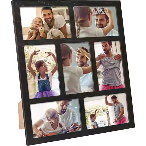 Collage Photo Frame for 4x6 Pictures Seven Openings Table or Wall Display Black