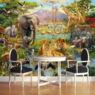 Custom 3D Photo Wallpaper Murals Cartoon Forest Animal World Children Kids Bedroom Living Room Elephant Lion Mural Wallpaper 3D Waterproof