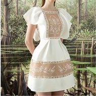{SUNSHINE Club} Vietnam Niche Designer French Dress Princess Flying Sleeve Organza Embroidered Skirt A-Line Skirt