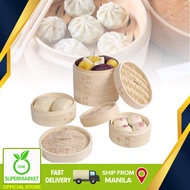 Natural Safe Bamboo Steamer Basket Dimsum/Siopao/Siomai 3 Sizes With Cover 15cm  18cm 23cm