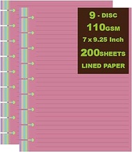 (2-Pack) 9 Disc Lined Refills for Happy Planner, 110 Gsm Loose-leaf Discbound Inserts, 5-Color (Per Color 40 Sheets/80 Pages) planner refills Paper, 200 Sheets/400 Pages, Classic Size 7 x 9.25 Inch