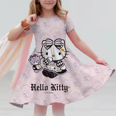 Hello Kitty Kuromi print Night Dress Chinese Little Girl Toddler Baby Nightgown Night Wear for Kids 