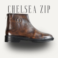 ZIP brown cowhide men's chelsea boots Chelsea boots men boot zipper TONKIN elegant office zippered m