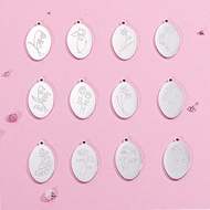 Fnixtar 12Pcs 22*14mm Oval Engrave Month Flowers Charms Mirror Polish Stainless Steel Charms For DIY Making Necklace Keychain