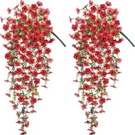 77cm Hanging Artificial Flower Plastic Eucalyptus Violet Flower Green Leaf Fake Plant Rattan for Gar