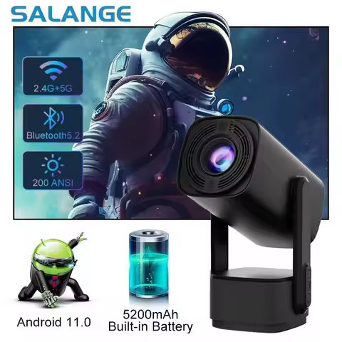 Salange K2 Black Projector Built-in 5200mAh Battery 4K HD Bluetooth Android 11 Proyector Video Game 