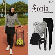 Sonia Oneset Sports (Leggings, Mini Skirt, Hijab, Knit) 4in1 Outfit Physical Activities Gray |FS191